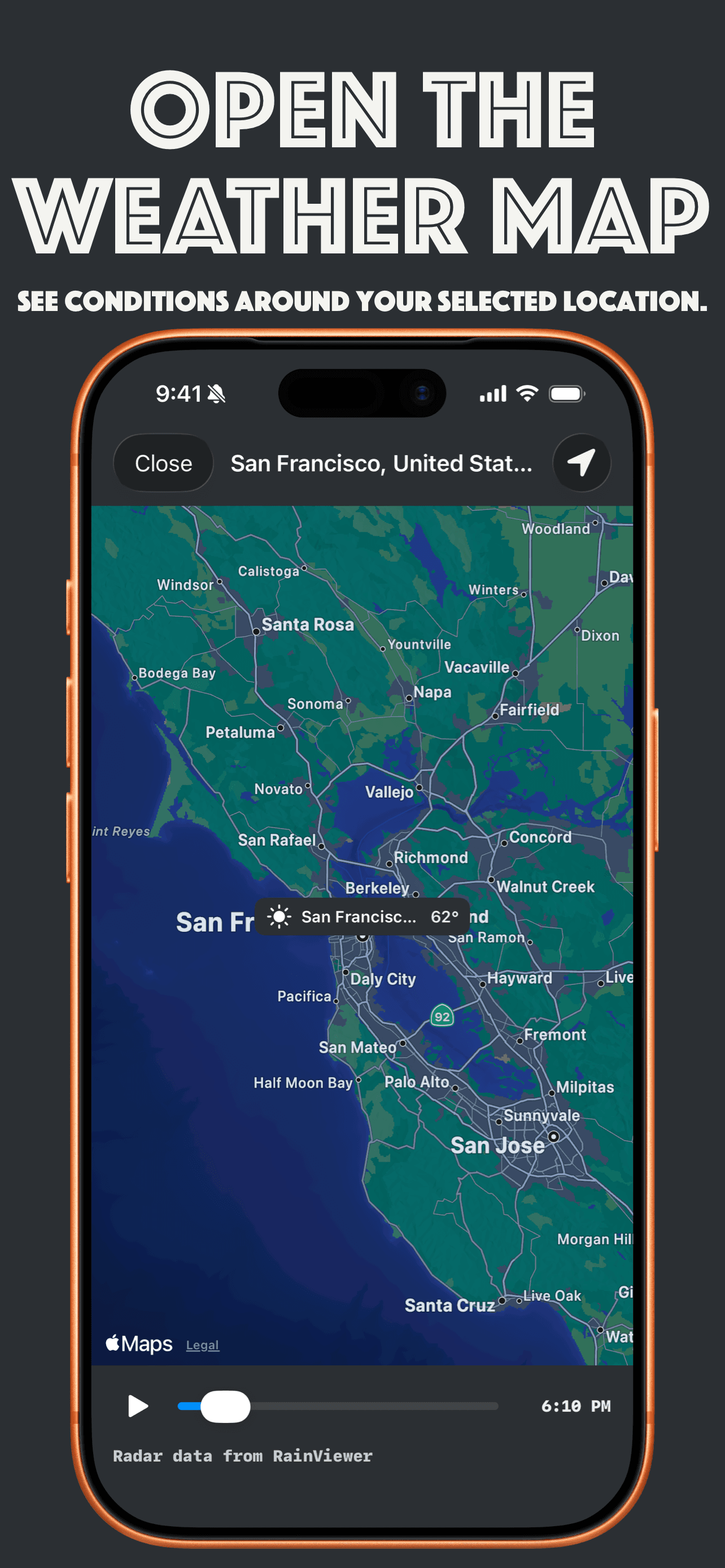 The weather map on iPhone